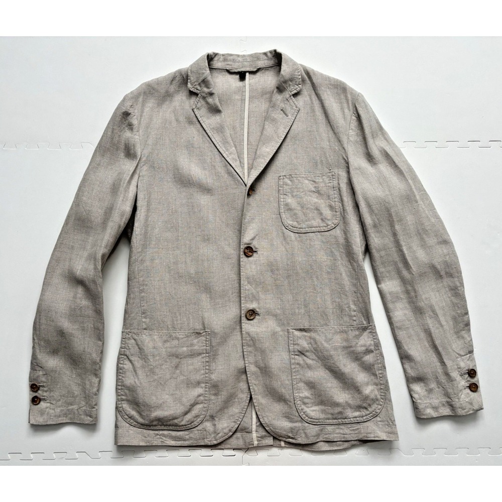 MUJI Men Blazer 100% Linen Jacket Unstructured Pockets Lightweight Coastal -Sz S